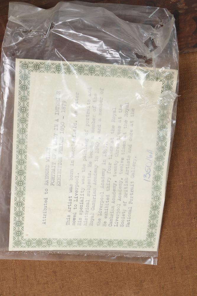 Mid 19th Century Raymond Wilks Attributed Oil on Canvas "Portrait of a Lady in a Interior"