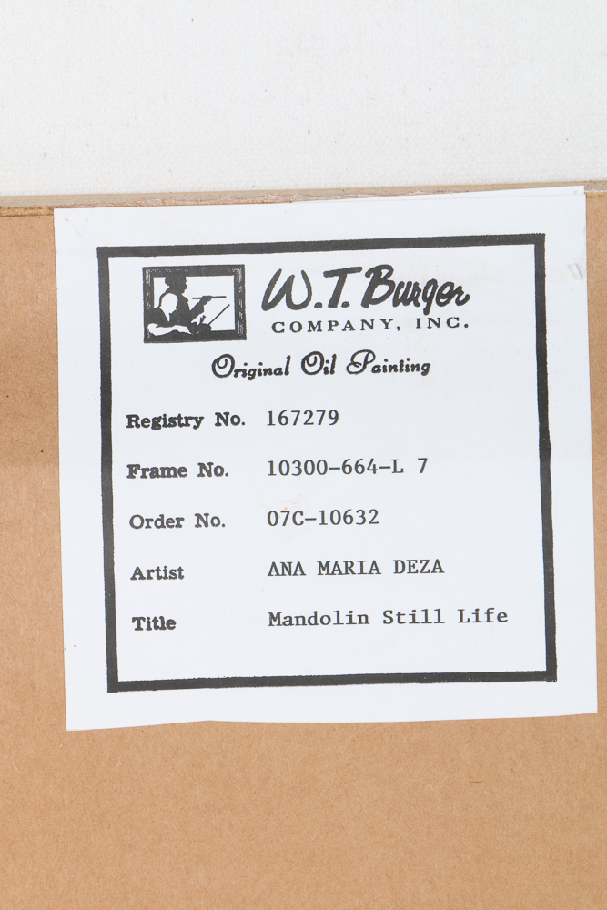 Ana Maria Deza Oil Painting on Canvas "Mandolin Still Life"