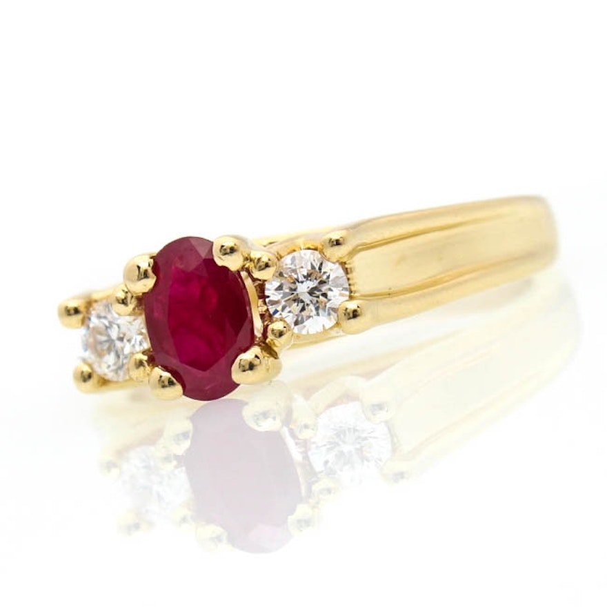 14K Yellow Gold Ruby and Diamond Ring