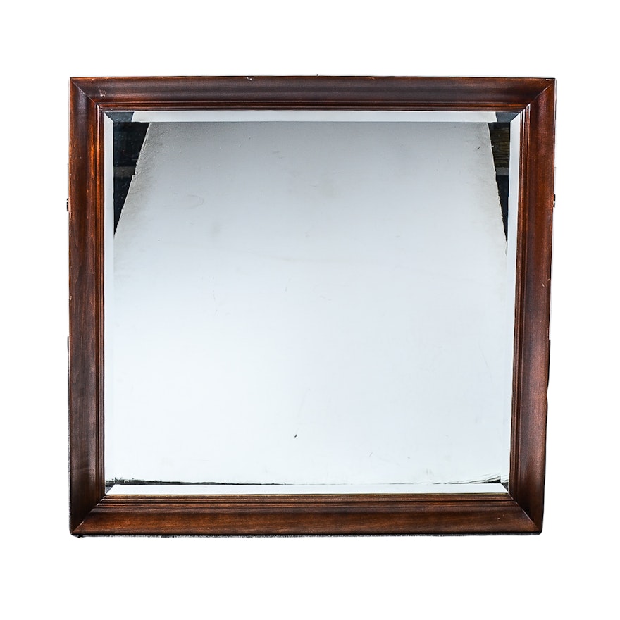 Wooden Framed Beveled Wall Mirror