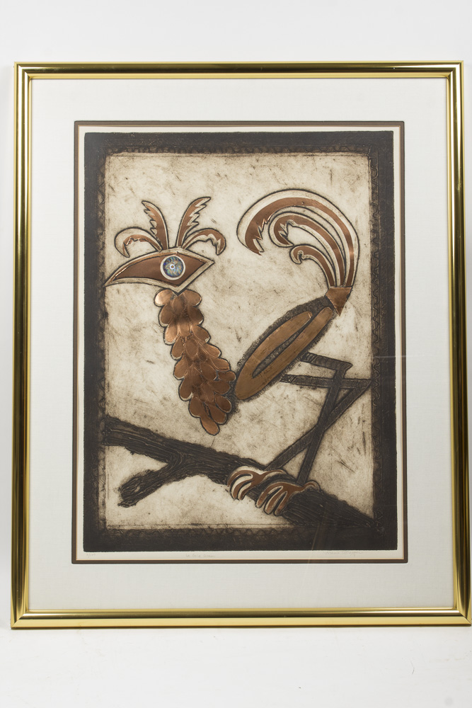 Marie Berger Limited Edition Mixed Media on Paper "Le Belle Oiseau"