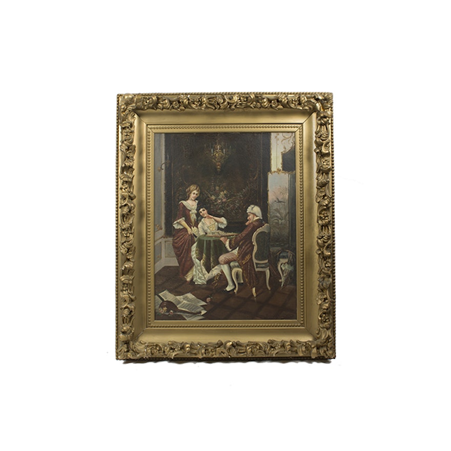 Jules Brenton Oil Painting on Canvas of an Interior Scene