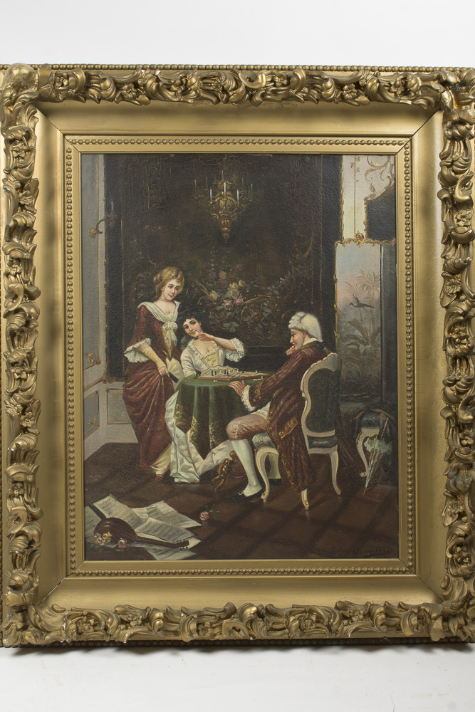 Jules Brenton Oil Painting on Canvas of an Interior Scene