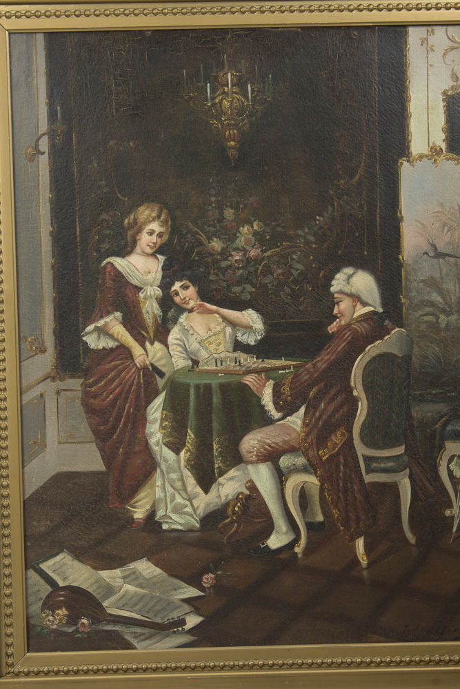 Jules Brenton Oil Painting on Canvas of an Interior Scene