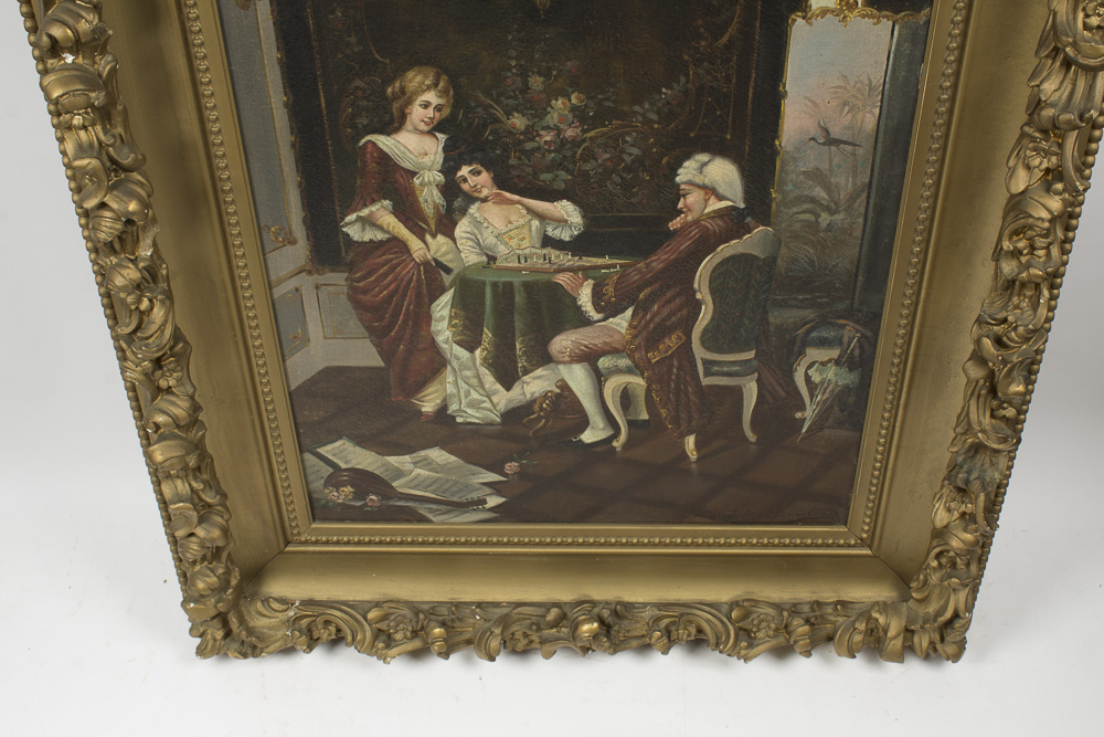 Jules Brenton Oil Painting on Canvas of an Interior Scene