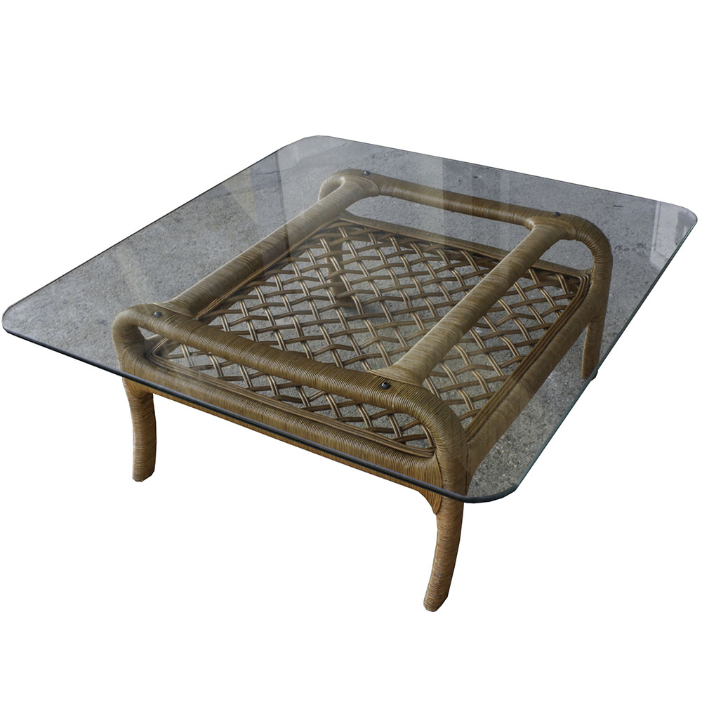 Vintage Wicker and Glass Coffee and Side Table by Ficks Reed