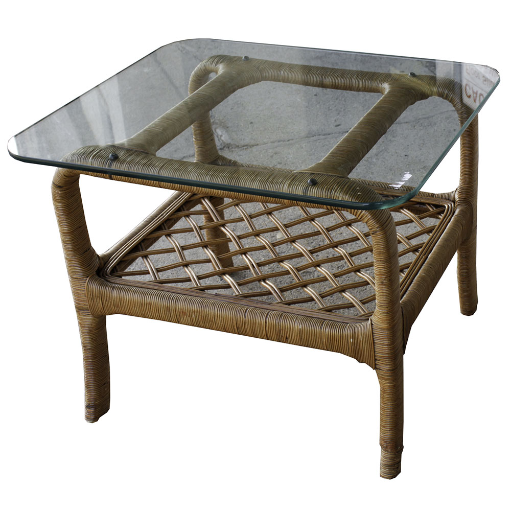 Vintage Wicker and Glass Coffee and Side Table by Ficks Reed