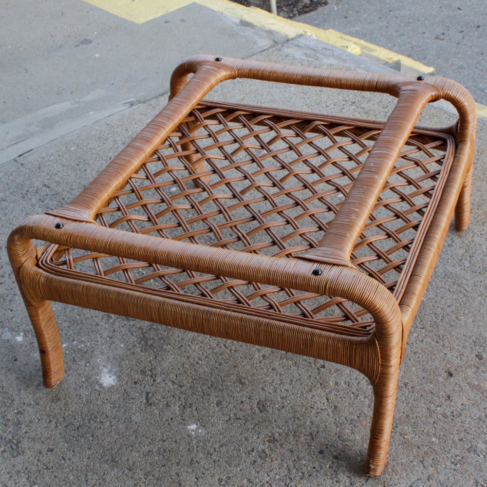 Vintage Wicker and Glass Coffee and Side Table by Ficks Reed