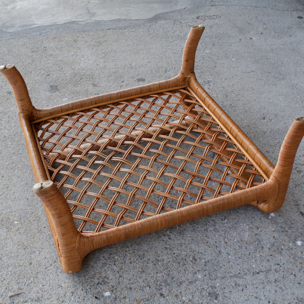 Vintage Wicker and Glass Coffee and Side Table by Ficks Reed