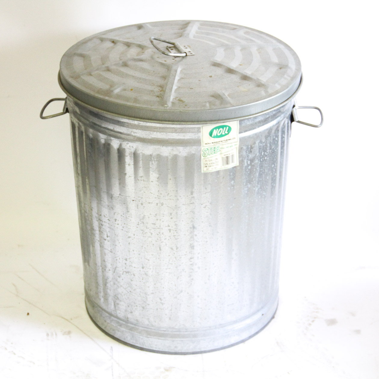 Vintage Zinc Coated Steel Trash Can