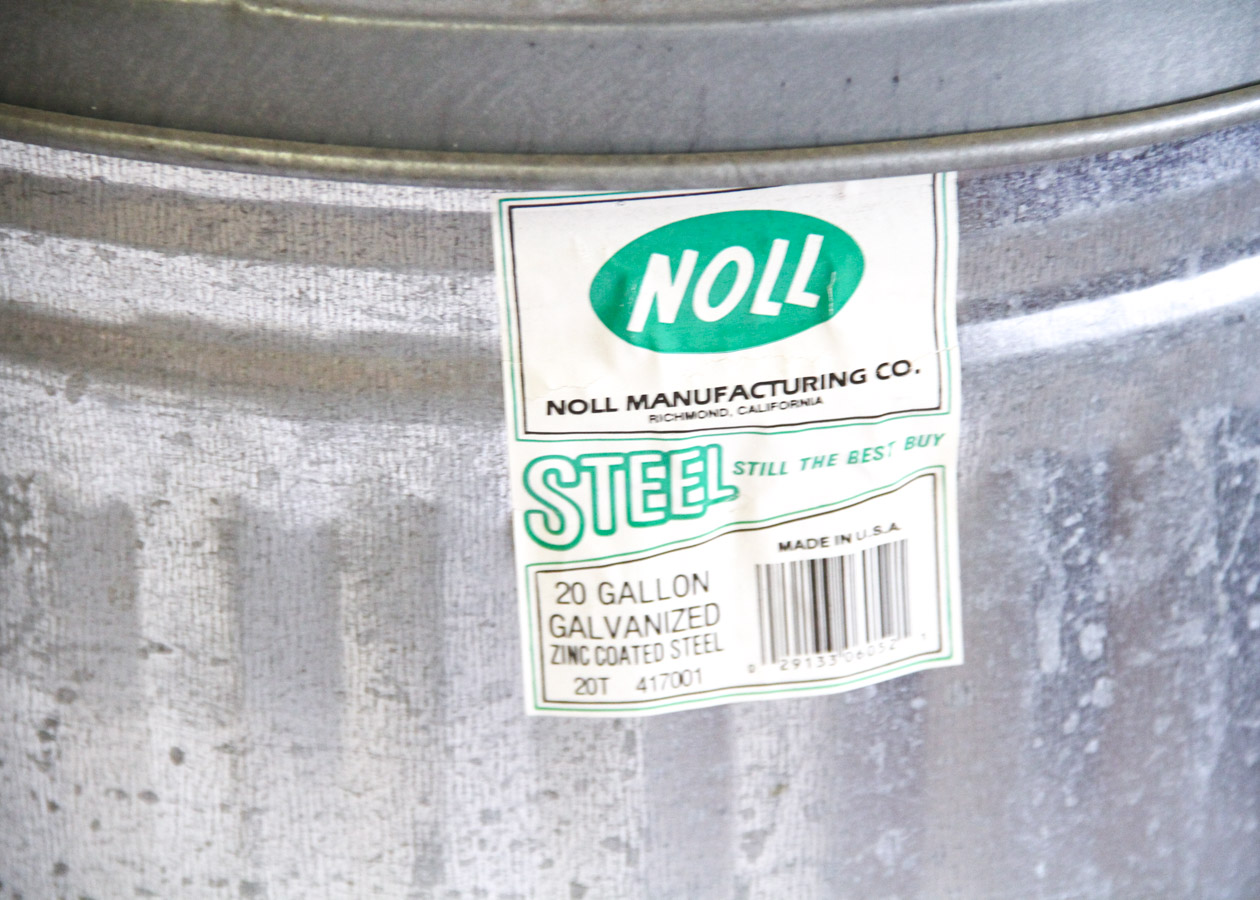 Vintage Zinc Coated Steel Trash Can