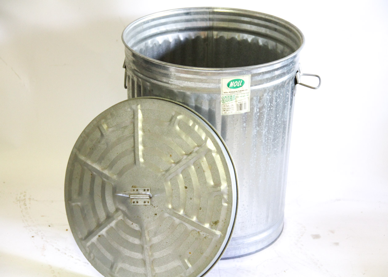 Vintage Zinc Coated Steel Trash Can