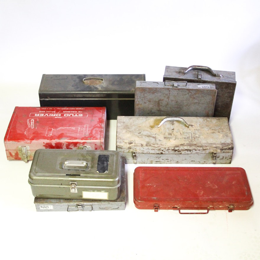 Collection of Metal Toolboxes with Contents