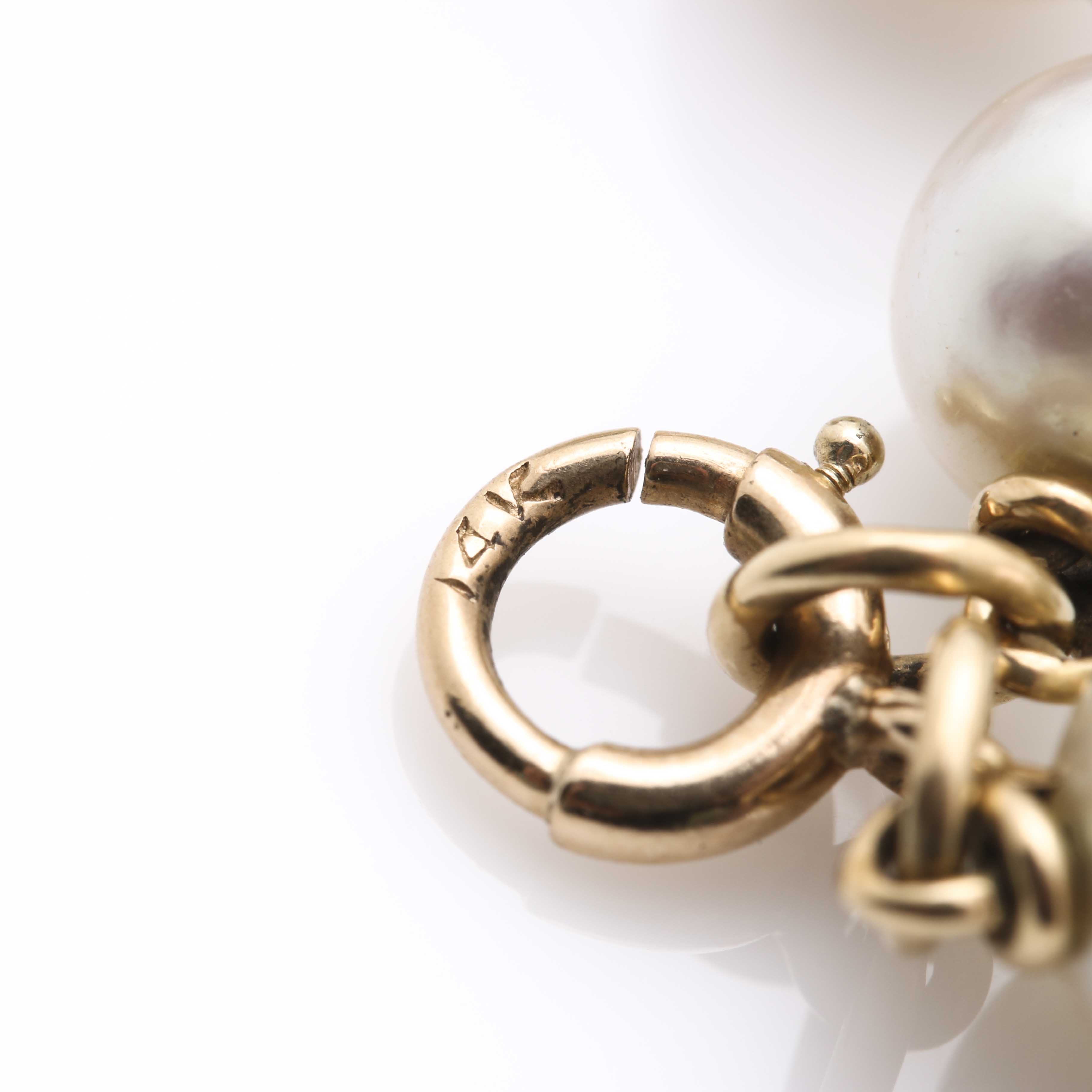 14K Yellow Gold Pearl Strand Bracelet With Amethyst and Pearl Heart Pendant