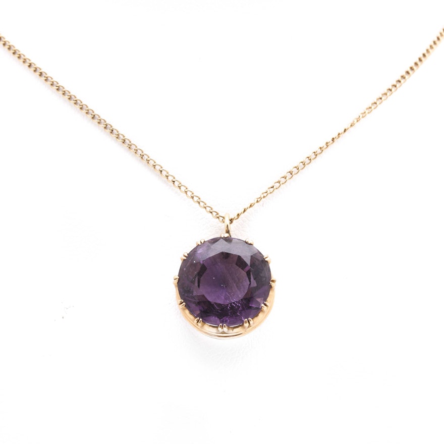 18K Yellow Gold Amethyst Pendant With 14K Chain