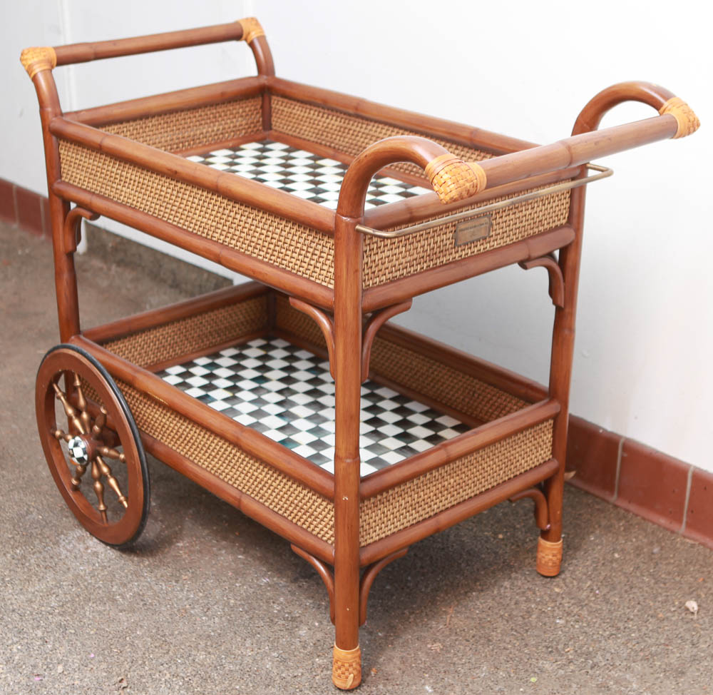 MacKenzie-Childs "Campaign" Rattan Bar Cart