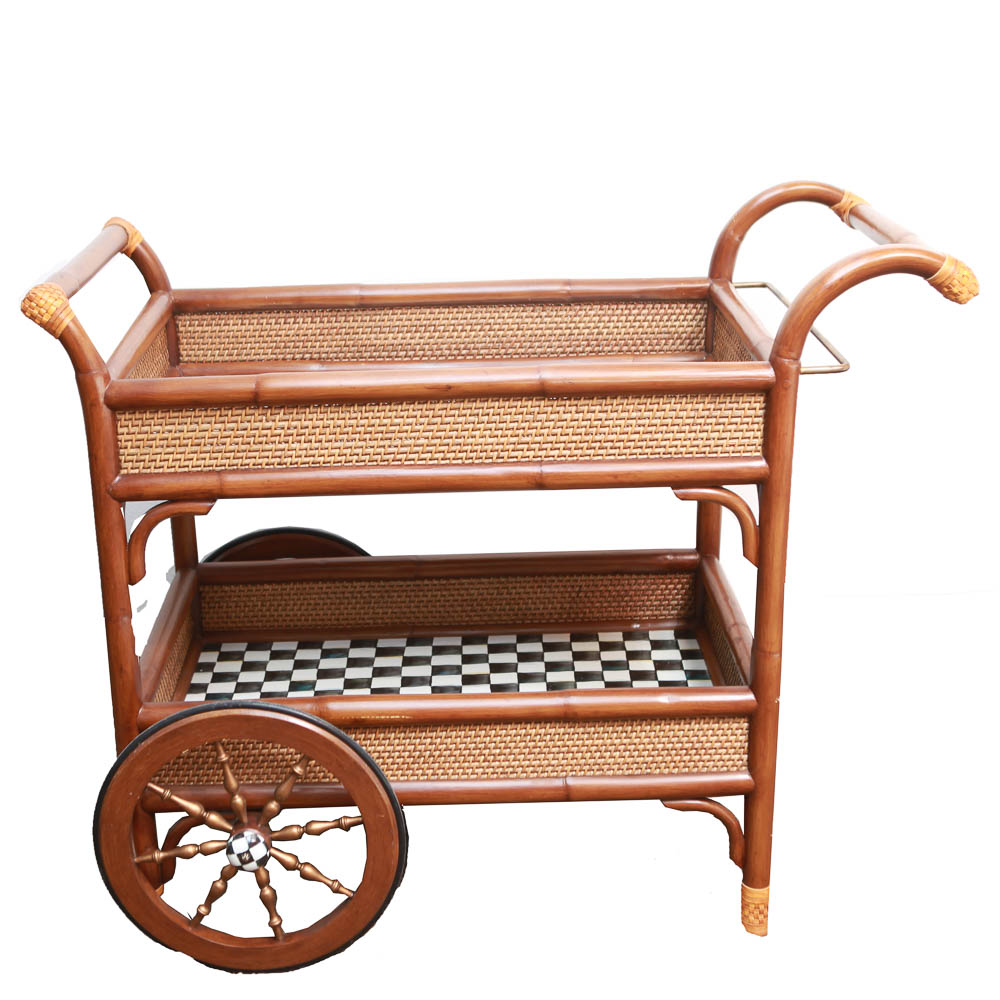 MacKenzie-Childs "Campaign" Rattan Bar Cart