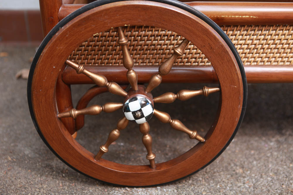 MacKenzie-Childs "Campaign" Rattan Bar Cart