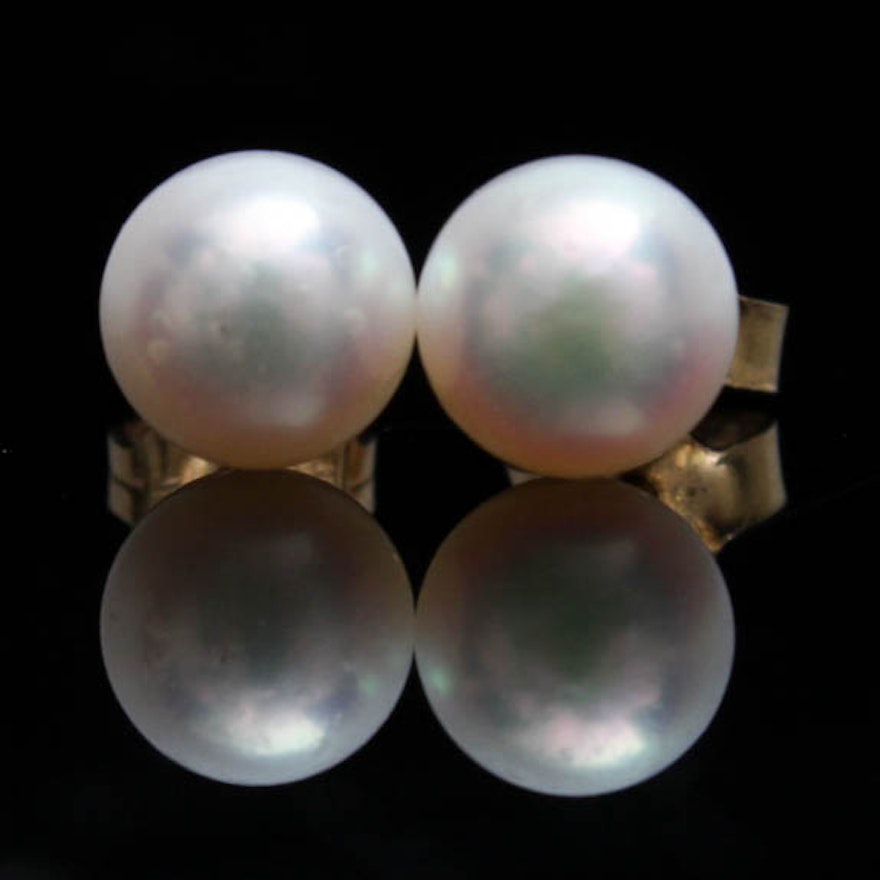 14K Yellow Gold Post Cultured Pearl Earrings
