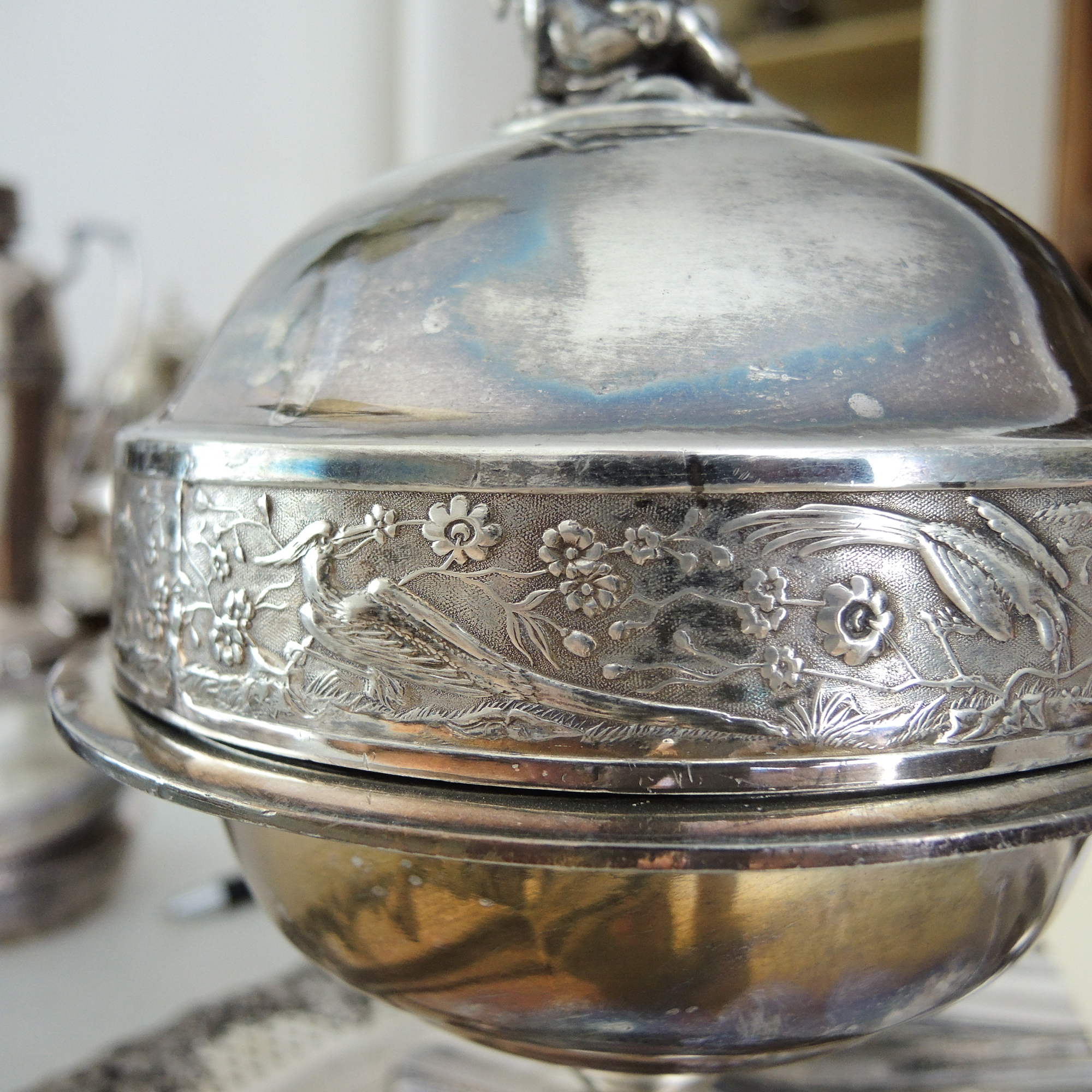 Antique Wilcox Silver Plate Co. Butter Dish, Repoussé Serving Tray and More