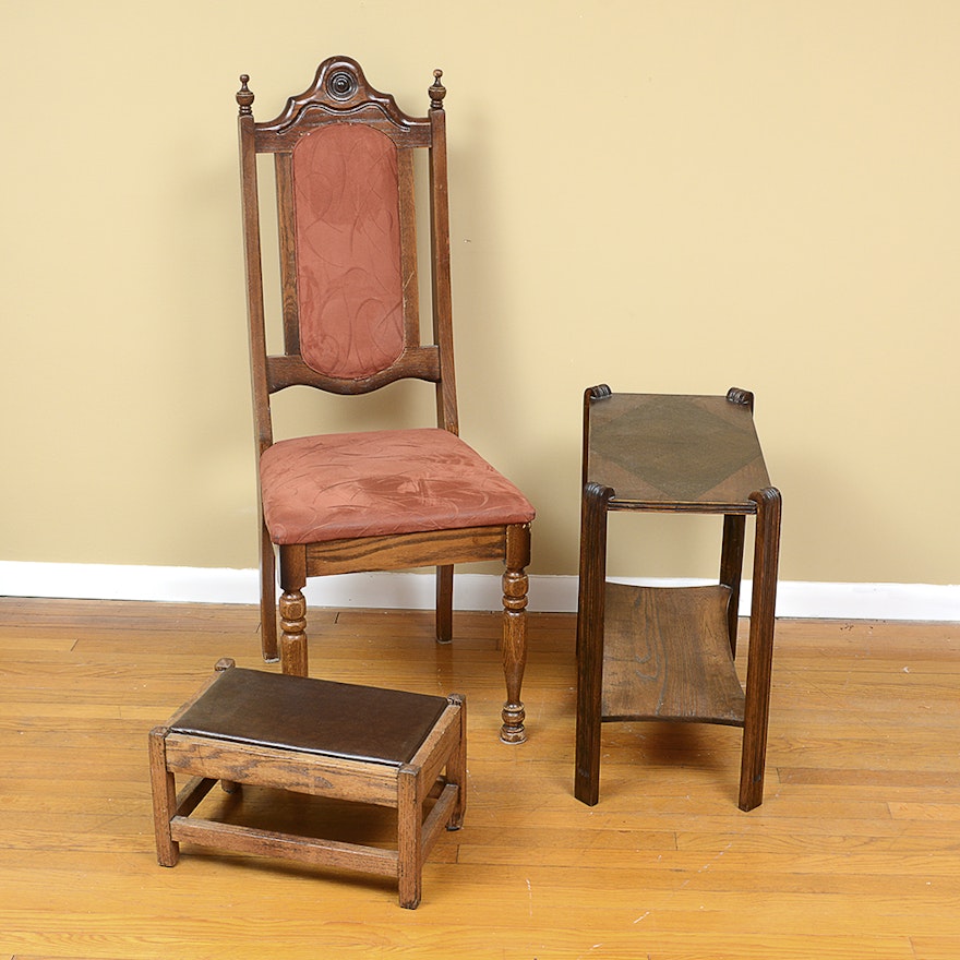 High Back Chair, Accent Table, and Footstool