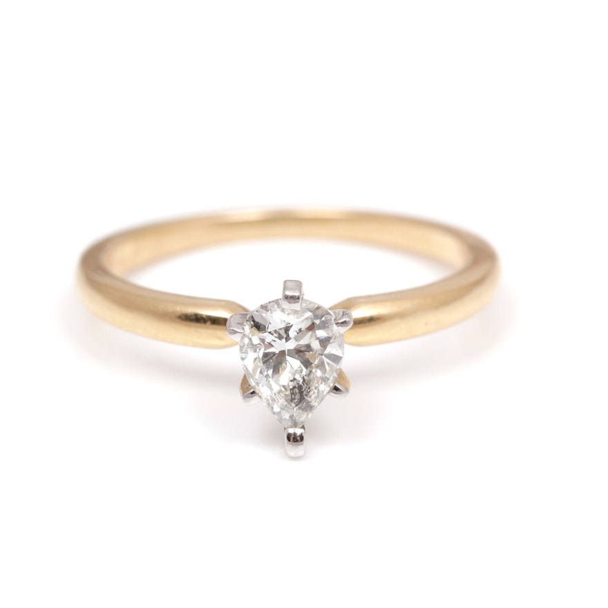 14K Yellow Gold 0.51 CT Diamond Solitaire Ring