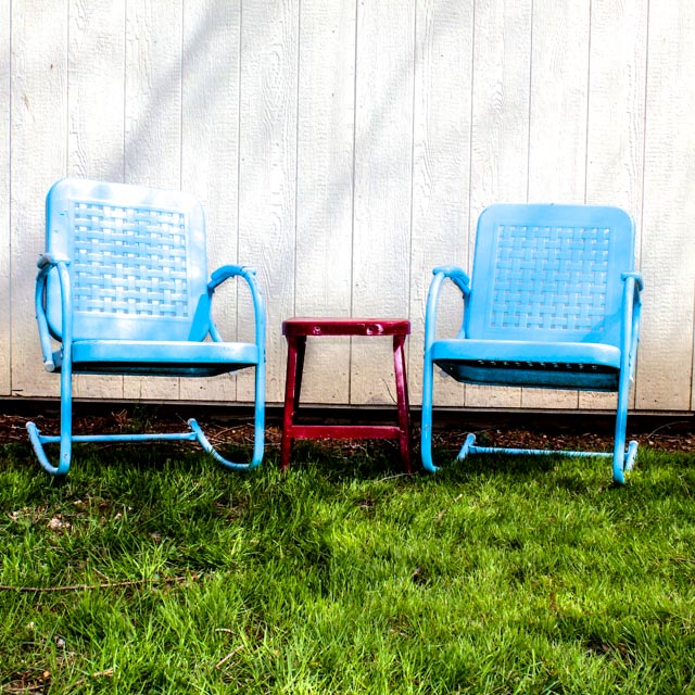 Pair Of Mid Century Blue Metal Rockers
