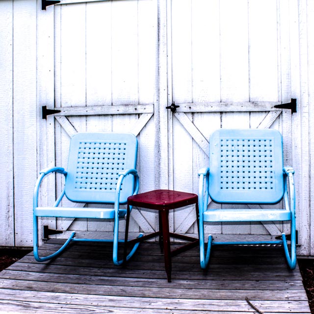 Pair Of Mid Century Blue Metal Rockers