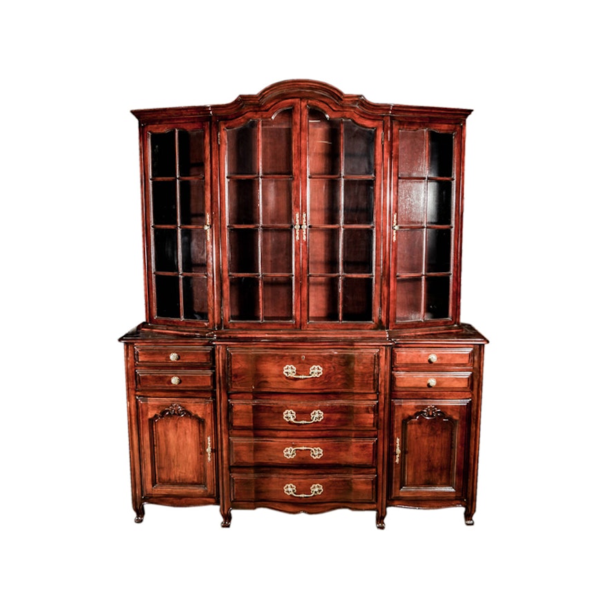 Provincial French Style Breakfront Bookcase Secretary