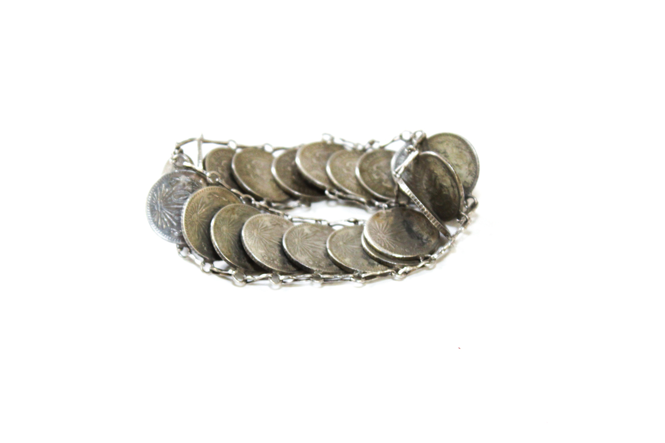 Modernist Sterling Silver Bracelet With Mexican Coins
