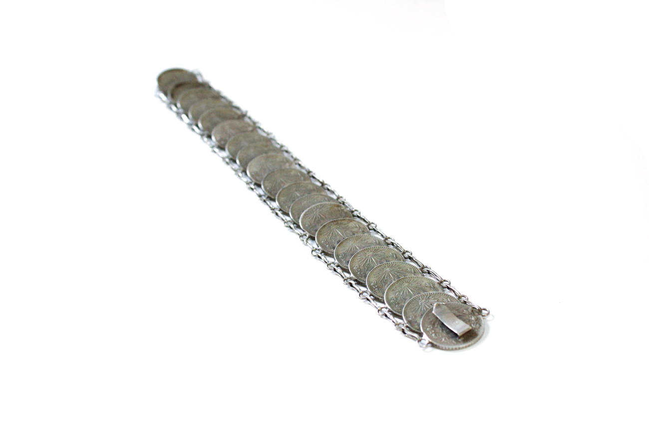 Modernist Sterling Silver Bracelet With Mexican Coins