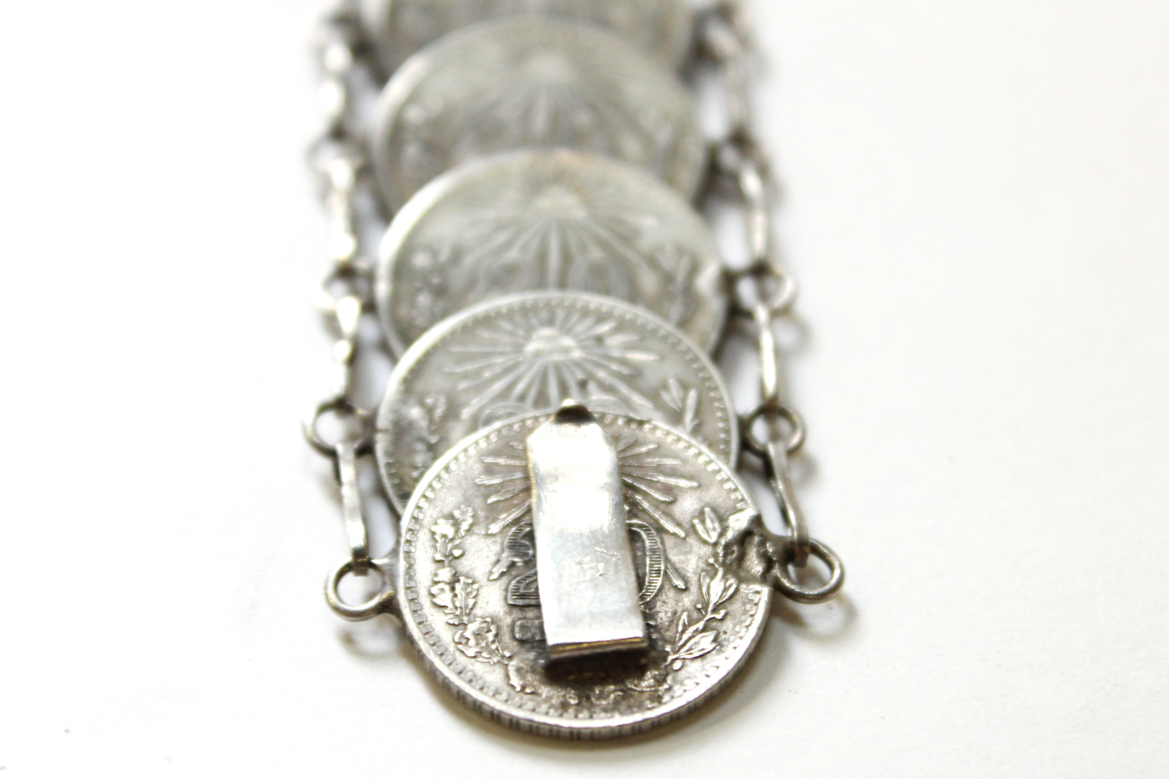 Modernist Sterling Silver Bracelet With Mexican Coins