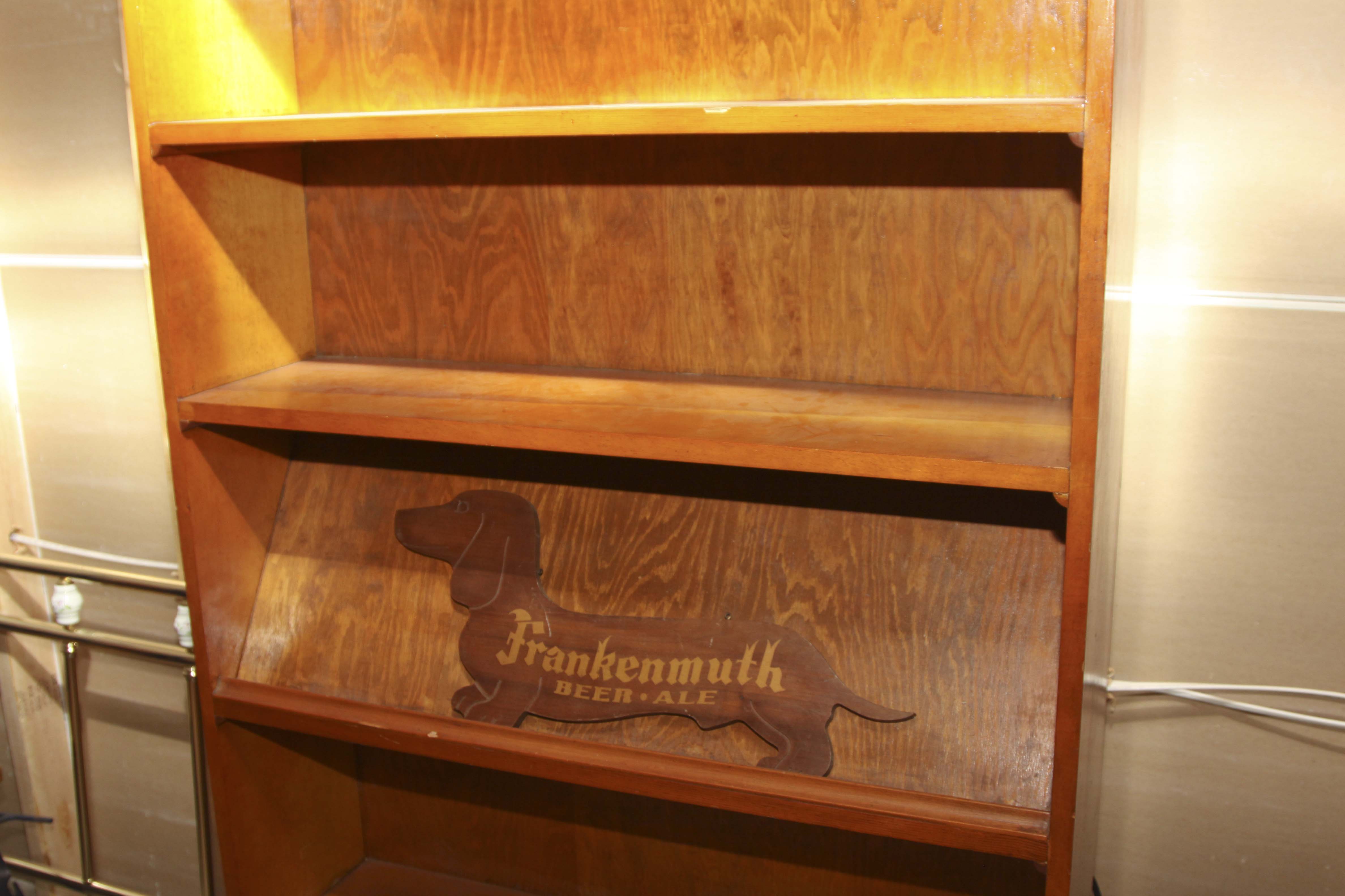 Wooden Shelving Unit With Frankenmuth Beer Sign
