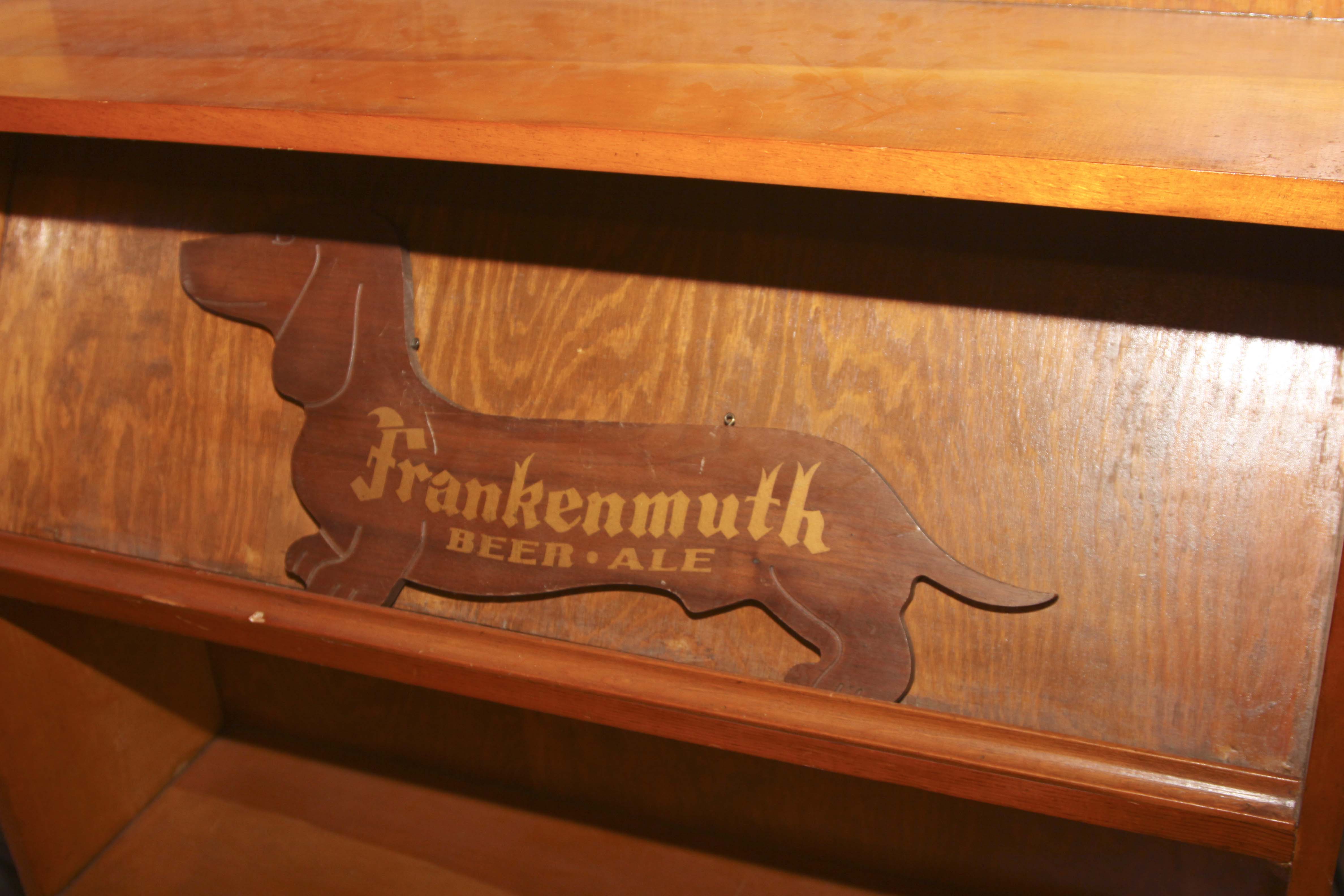 Wooden Shelving Unit With Frankenmuth Beer Sign