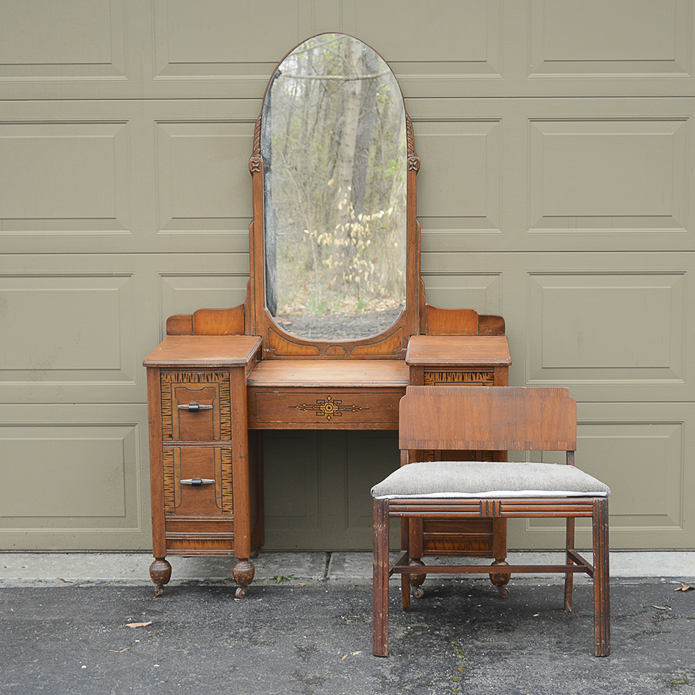 Art Deco Vanity and Stool by Ideal Furniture Co.