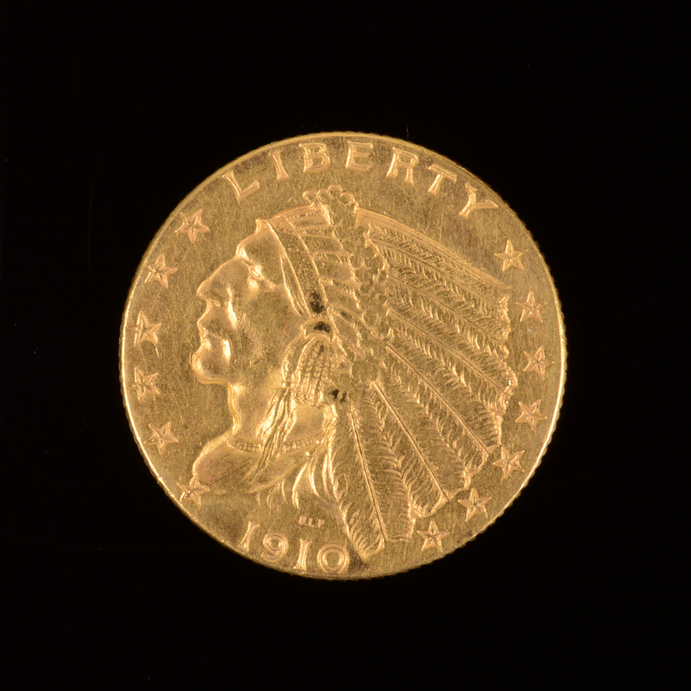 1910 Indian Head Gold $2.50 Quarter Eagle Coin