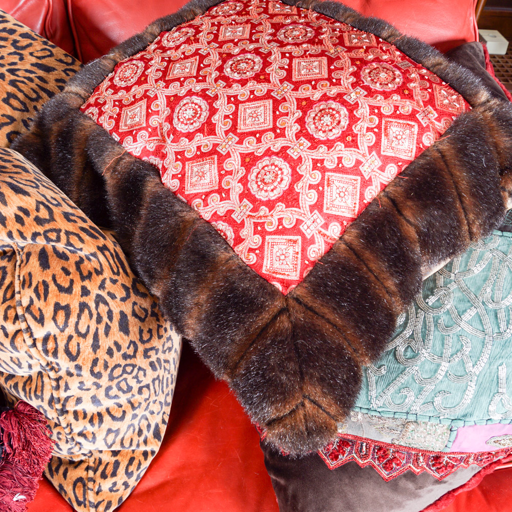 Whittemore-Sherrill Red Leather Couch with Throw Pillows