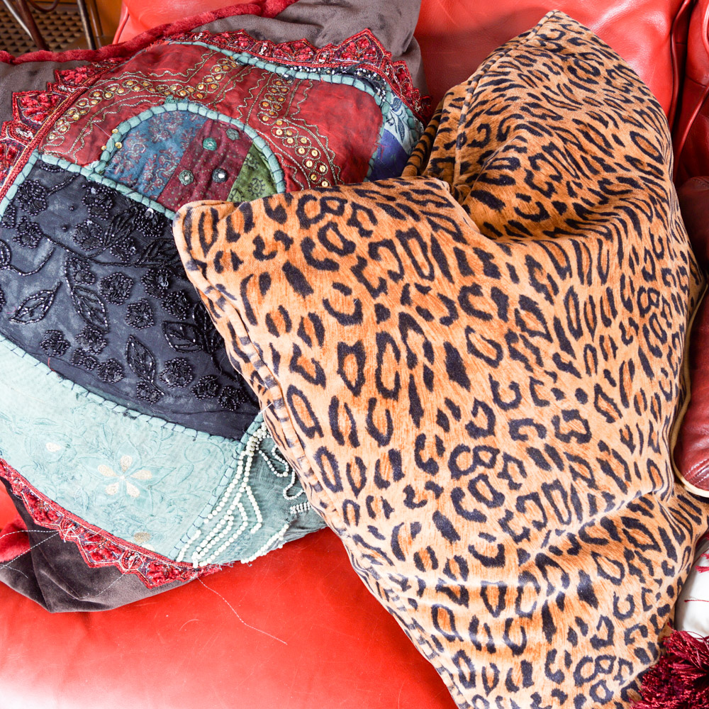 Whittemore-Sherrill Red Leather Couch with Throw Pillows