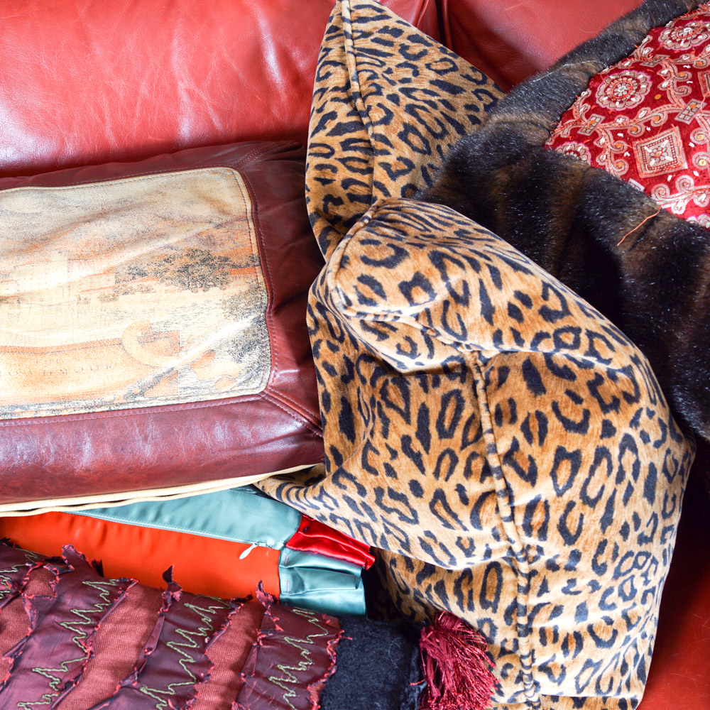 Whittemore-Sherrill Red Leather Couch with Throw Pillows