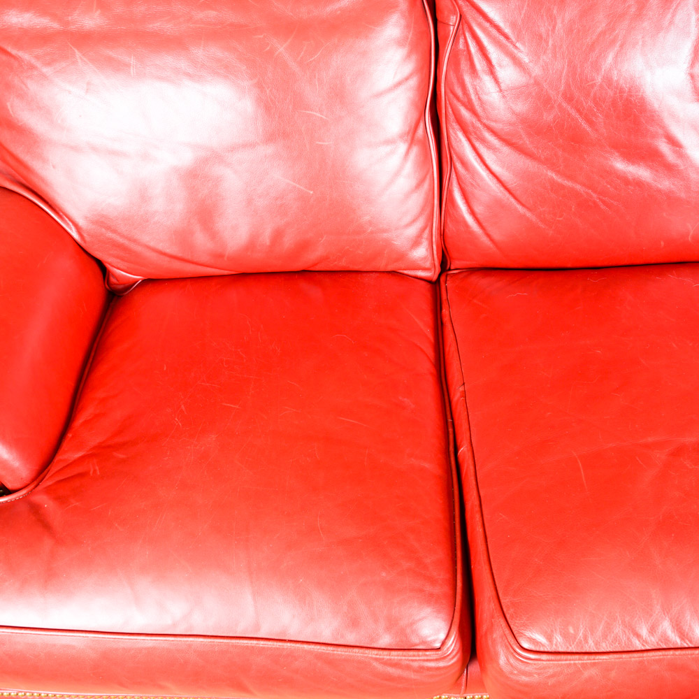 Whittemore-Sherrill Red Leather Couch with Throw Pillows