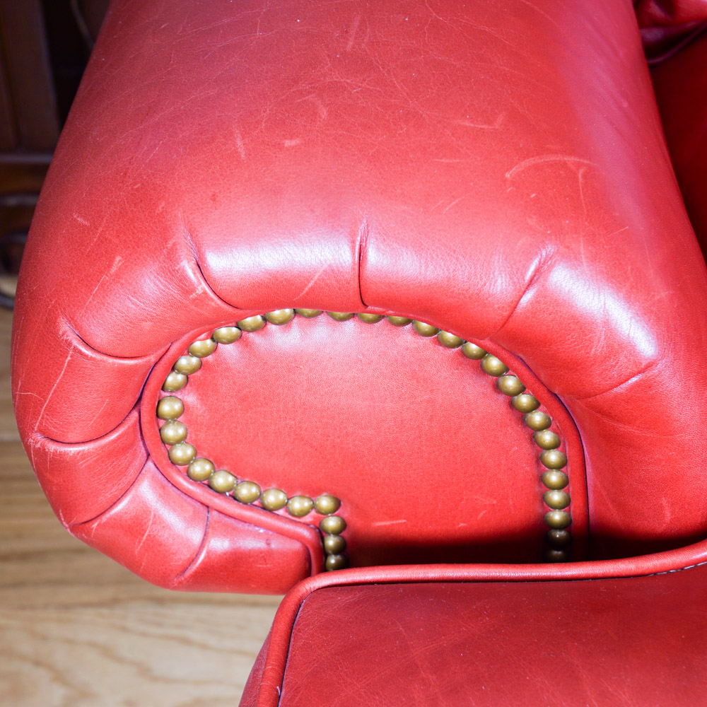 Whittemore-Sherrill Red Leather Couch with Throw Pillows