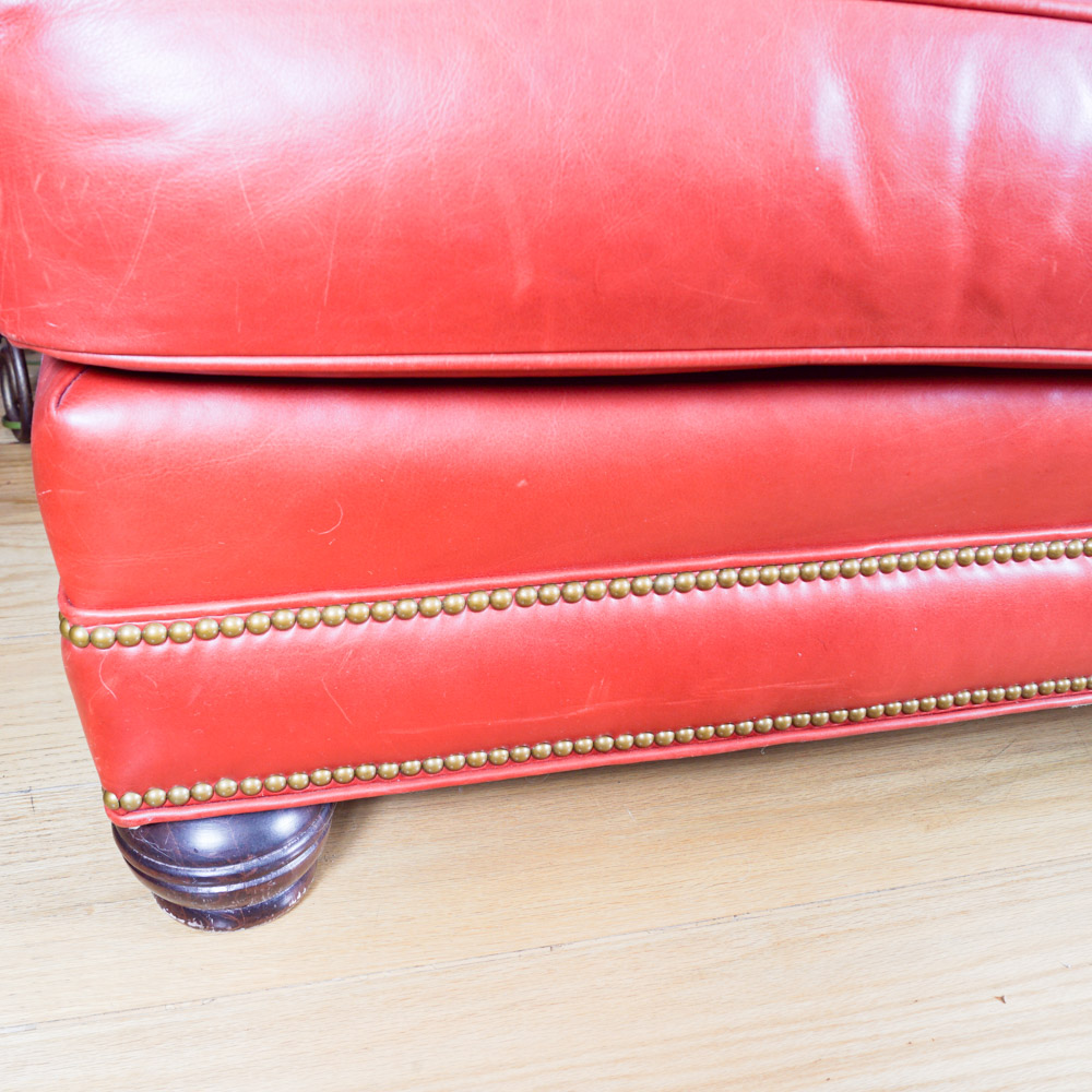 Whittemore-Sherrill Red Leather Couch with Throw Pillows