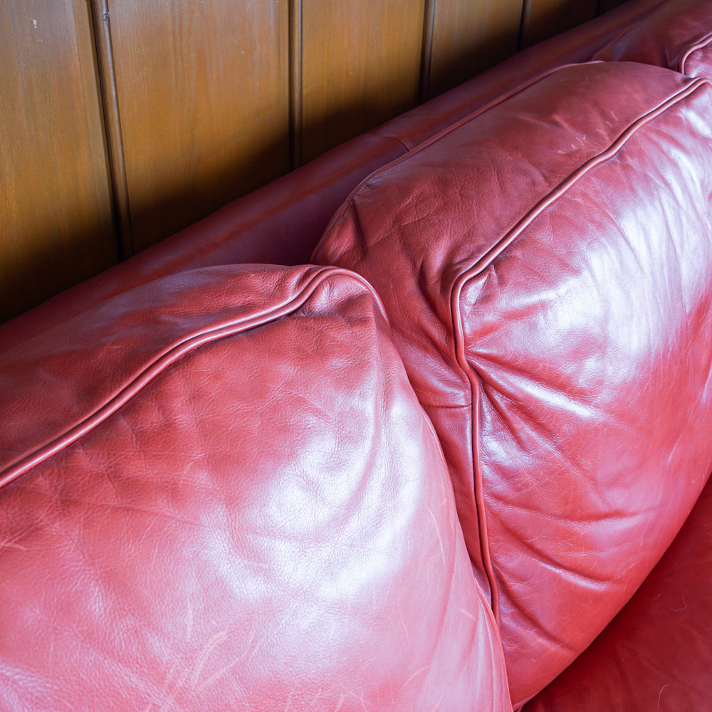 Whittemore-Sherrill Red Leather Couch with Throw Pillows