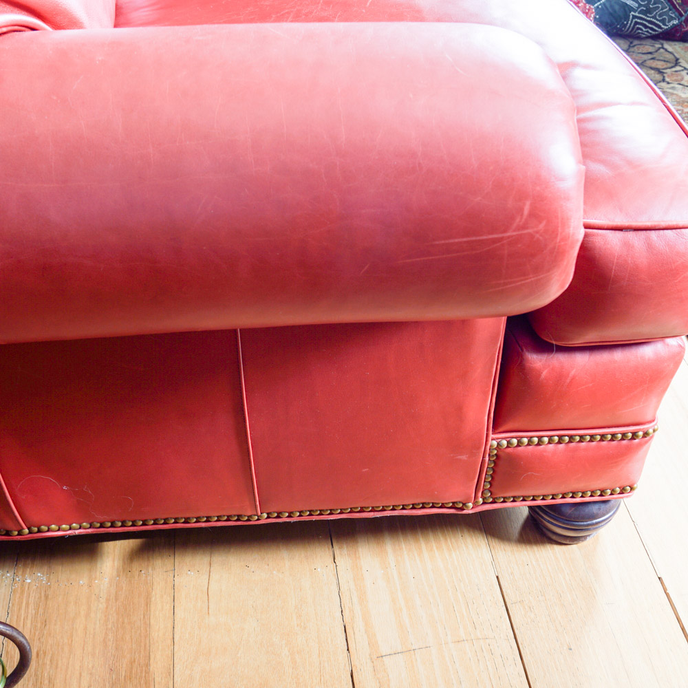 Whittemore-Sherrill Red Leather Couch with Throw Pillows