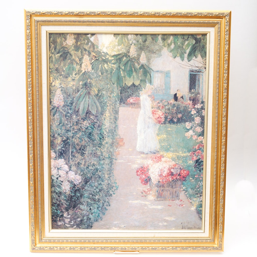 After Childe Hassam Print "Gathering Flowers in a French Garden"