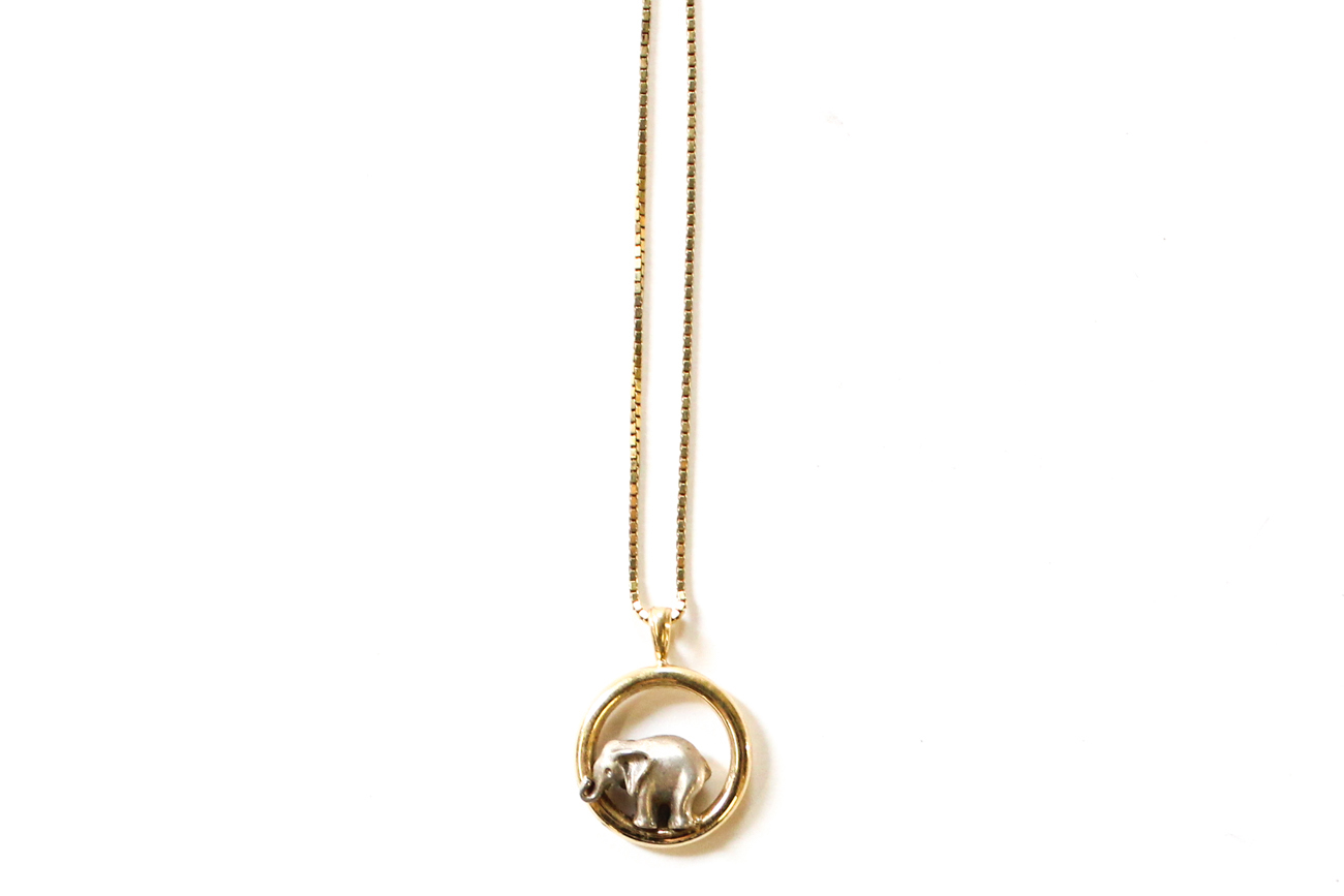 14K Gold And Sterling Silver Elephant Necklace