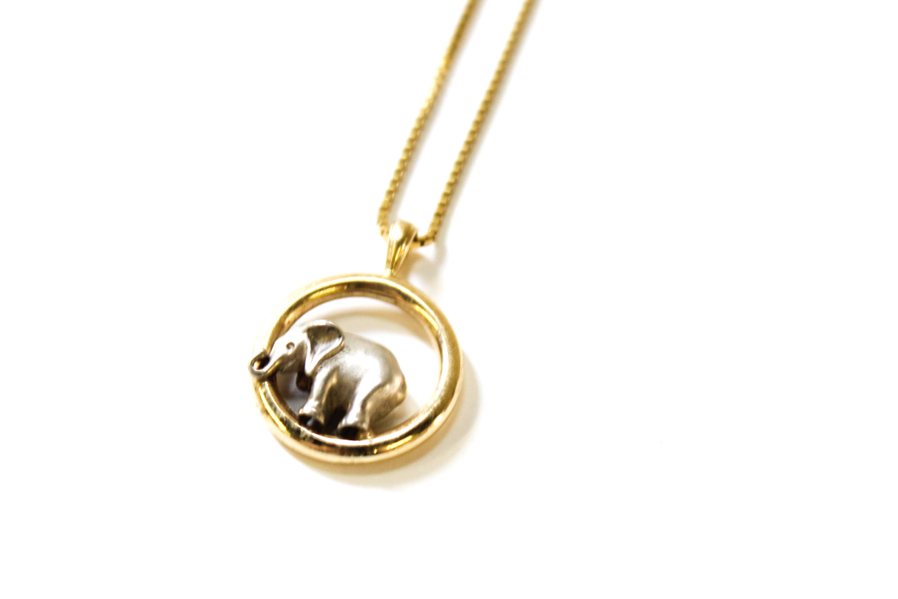 14K Gold And Sterling Silver Elephant Necklace