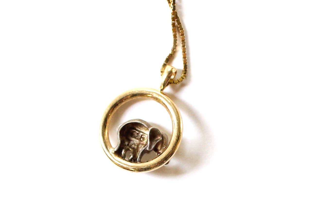 14K Gold And Sterling Silver Elephant Necklace