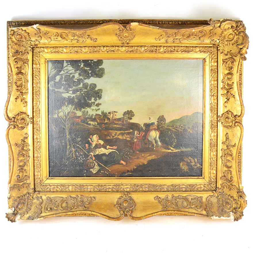 Framed Antique Oil Painting on Canvas