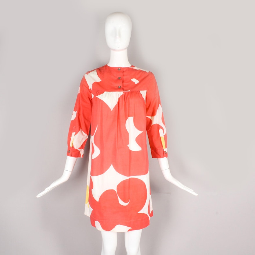 1960s Marimekko Cotton Smock Dress with Abstract Print